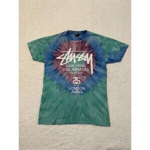 Stussy World Tour New York Los Angeles Tokyo London Paris Tie Dye Shirt Sz: M